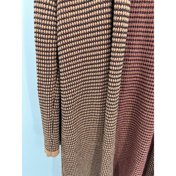 Zara Sweater Women XL Tan Black Red Long Sleeve Open Front Knit Cardigan - Picture 4 of 10